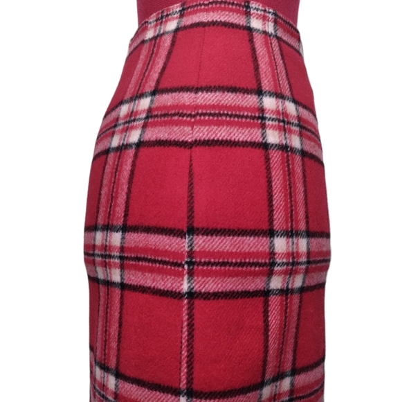 Vintage Chadiwicks Plaid Tartan Check Red Wool 80s 90s Y2K Mini Pencil Skirt 2P - Picture 7 of 10